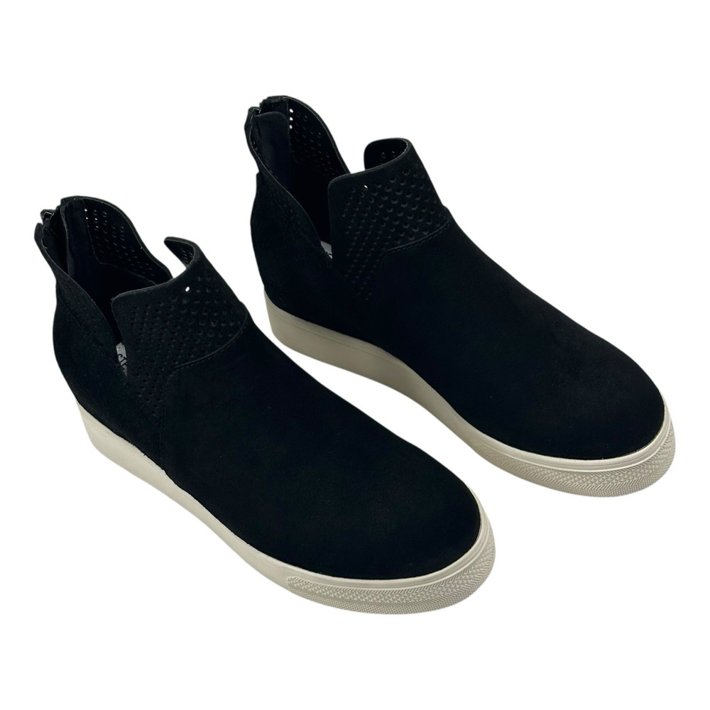 Steve Madden Winni Black Suede Mini Wedge Platform Sneaker Bootie Womens 7M New